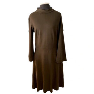 BAW Shop Army Green Fit and Flare Knit Dress Pockets Made in NYC L